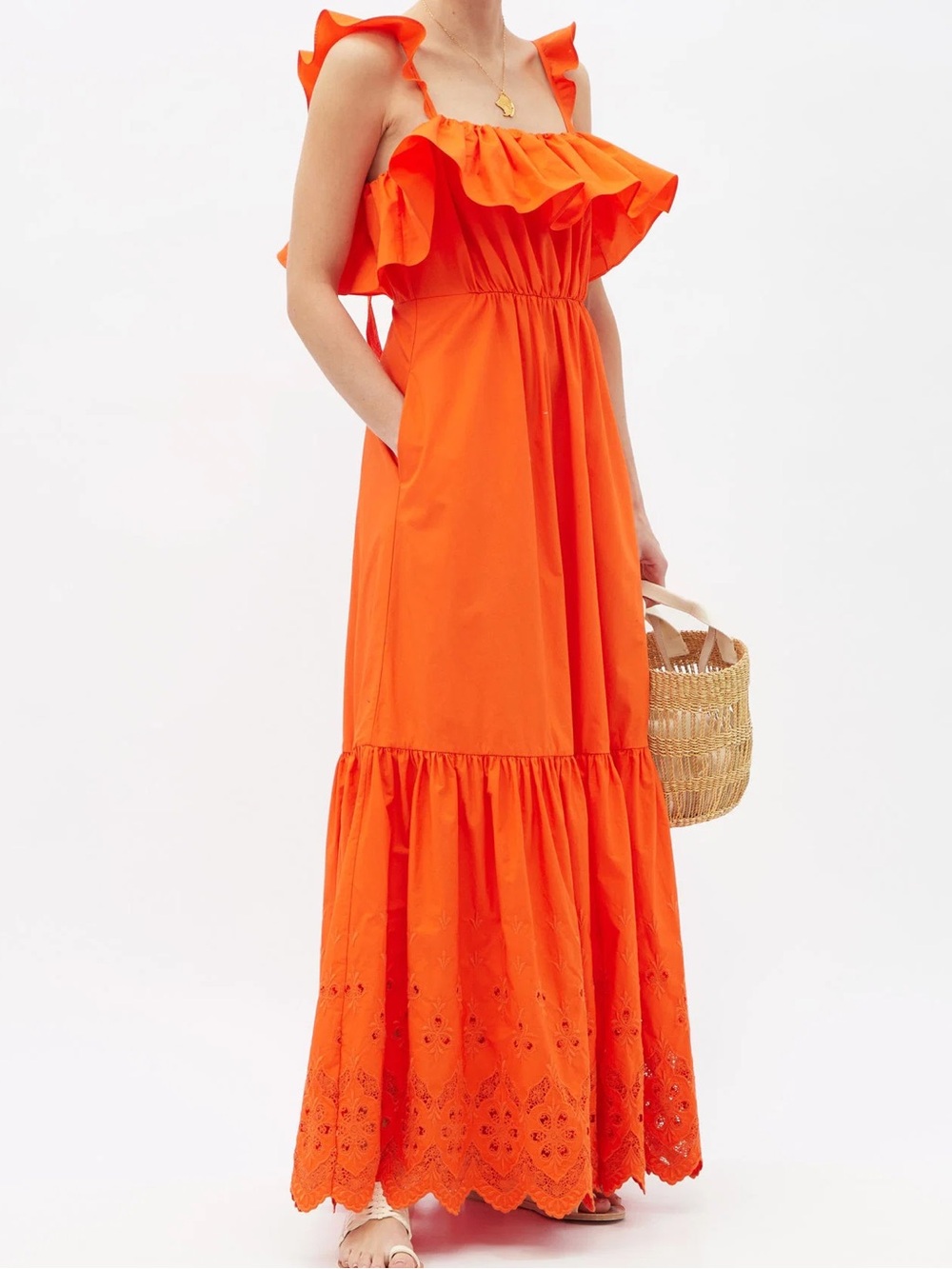 Self Portrait Flounced Broderie-Anglaise Cotton-Poplin Dress